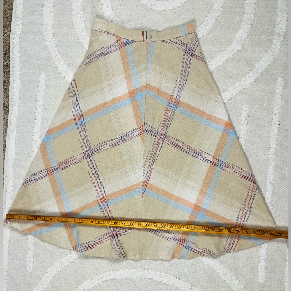 Vintage Union Made Pastel Wool A-Line Midi Skirt – Cream Blue Pink – Fits XS/S - Picture 10 of 10